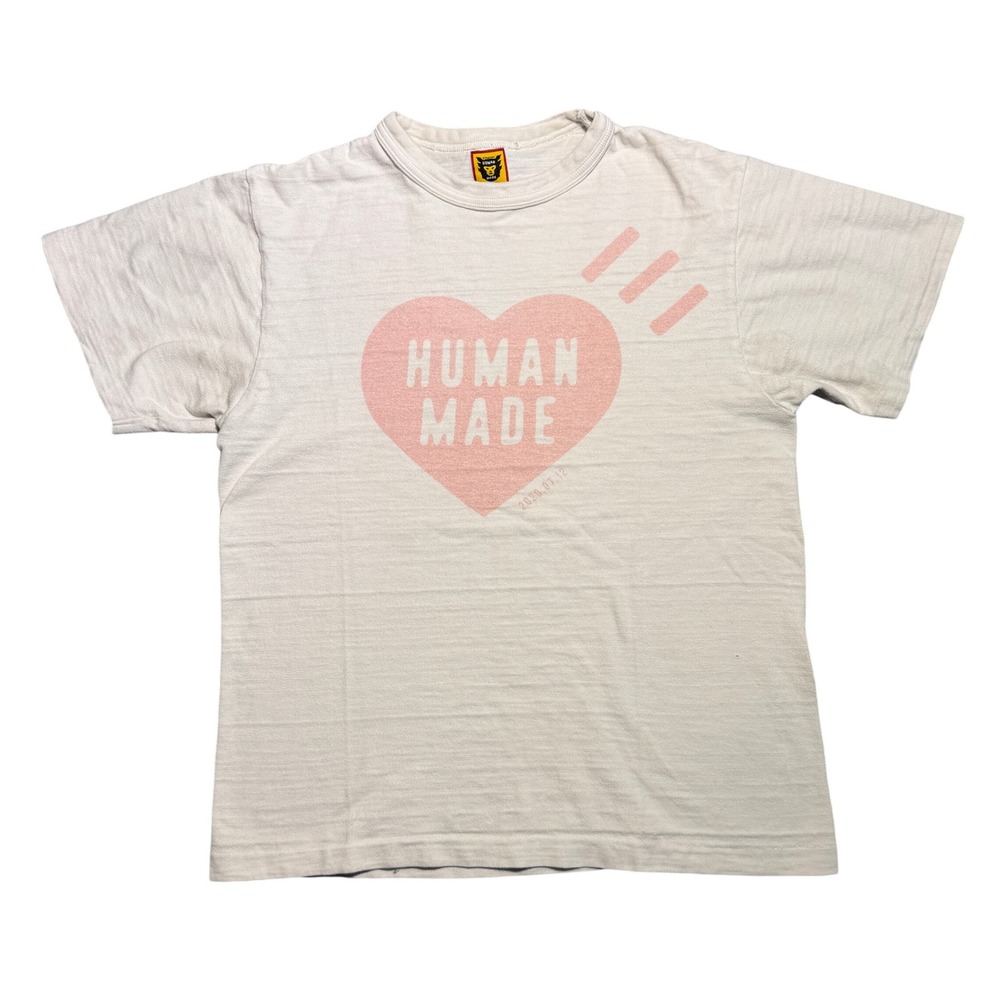 Human Made Pink Heart Logo Graphic T-Shirt Off-White Slub Cotton Streetwear